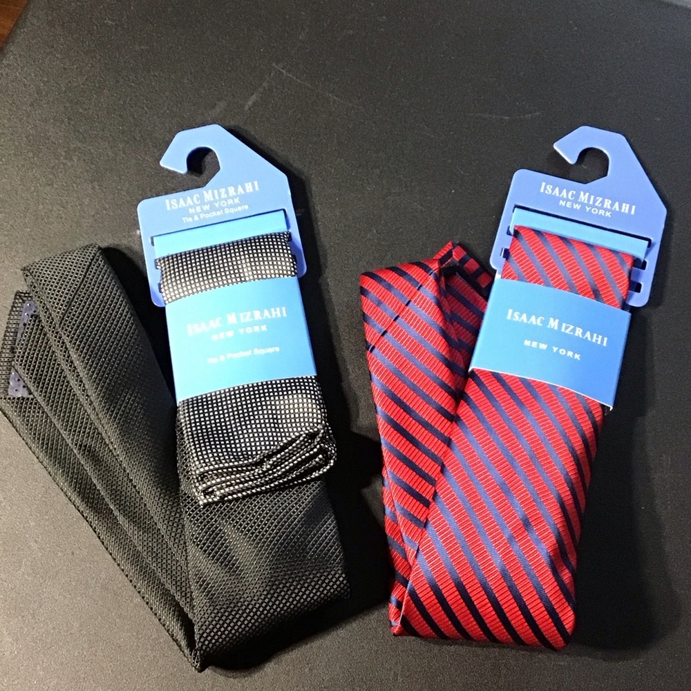 Isaac Mizrahi Black and Red Striped Tie Set Bundle of 2